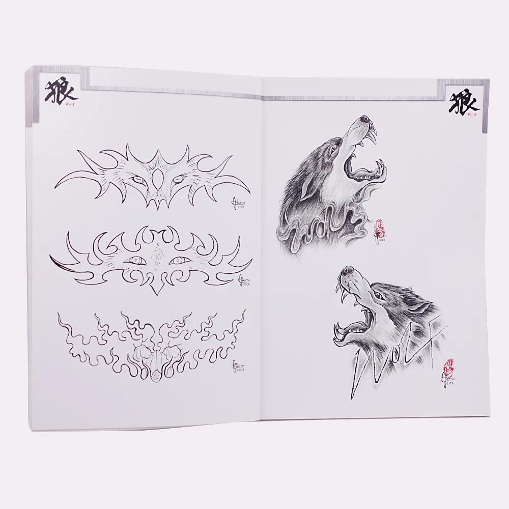 2016 Новый дизайн волк практичный татуаж рукопись Дизайн Эскиз Книга тату книга 38