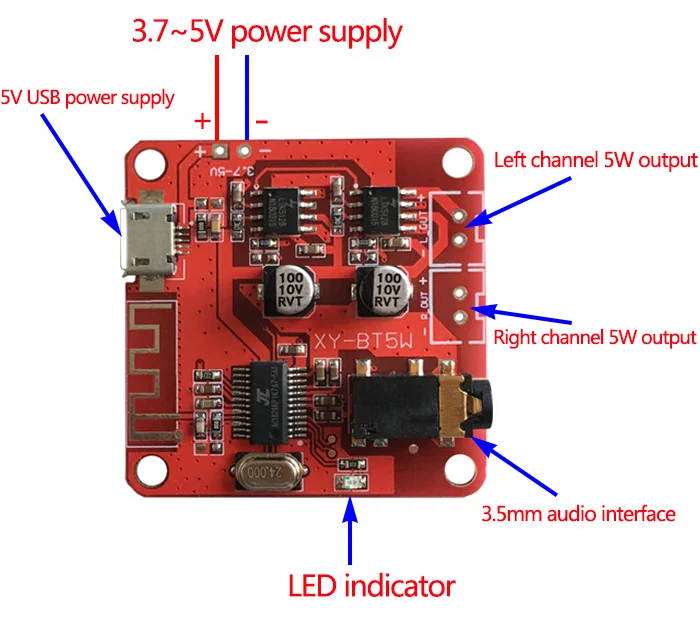 DC 3 7 ~ 5V Bluetooth 4 2 аудио приемник 5w + старио Мощность Плата усилителя|Усилители