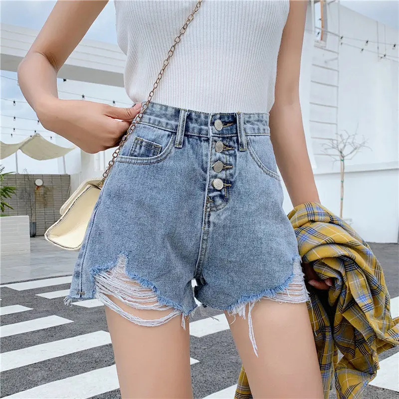 

HziriP 2019 All-Match Casual Stylish Summer Single Breasted Sexy Jean Denim High Quality Ladies All Match Wide Leg Shorts