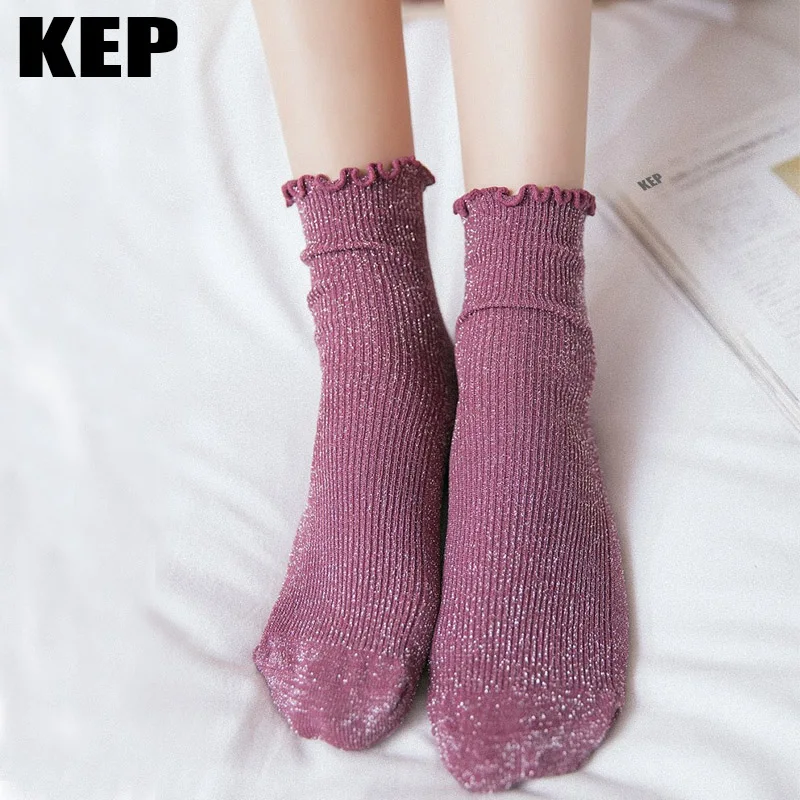 

Женские хлопковые носки KEP в стиле ретро, крутые трикотажные в рубчик, с блестящей поверхностью, в стиле Харадзюку, весенние Веселые подарки