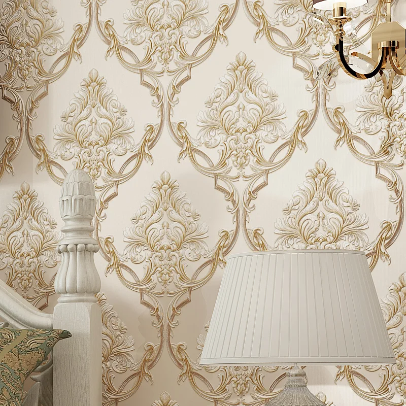 Papier peint European Damask Wall Papers Home Decor Flower Blue Wallpaper Roll for Living Room Bedroom Walls Mural 3D behang on - Обои European Damask для домашнего декора с цветочным узором и синим фоном, в рулоне, для гостиной и спальни, с 3D-эффектом.