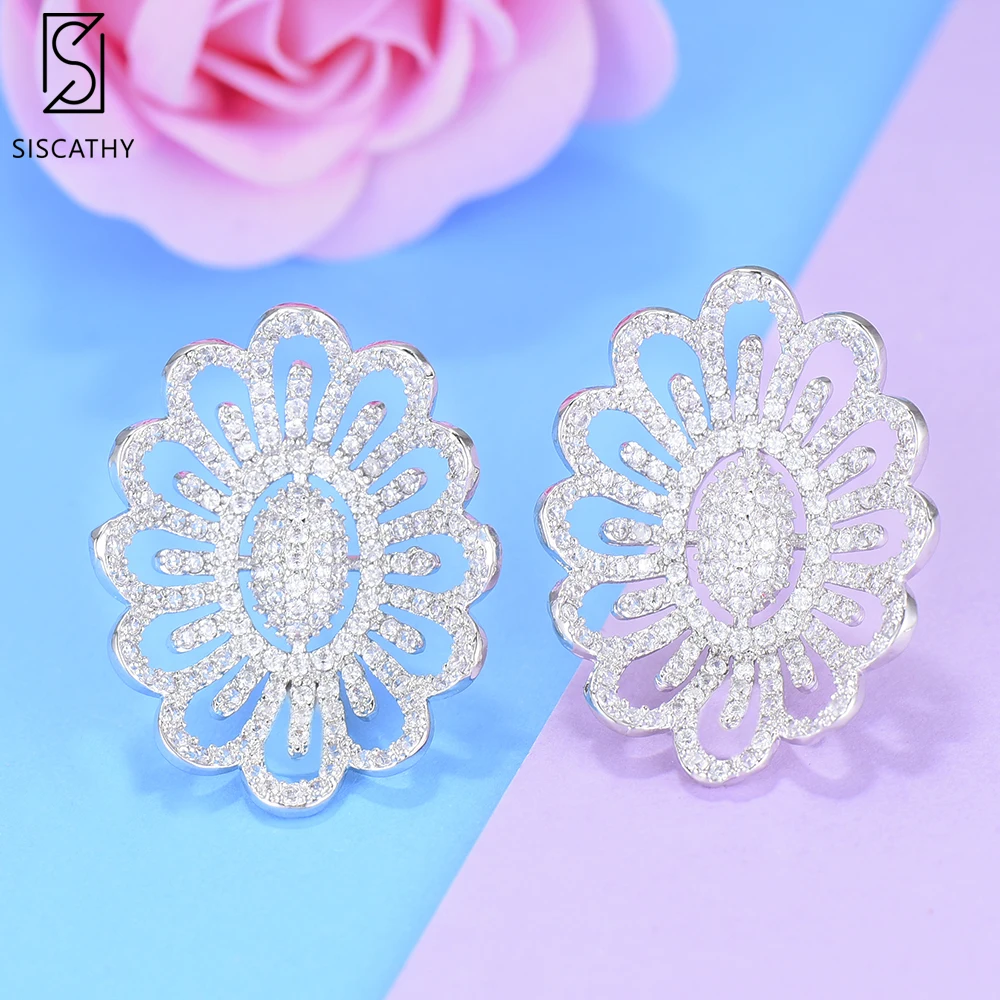 Siscathy AAA Cubic Zirconia Earrings New Fashion Women Statement Stud Hollow CZ Dubai Party Jewelry Accessories | Украшения и