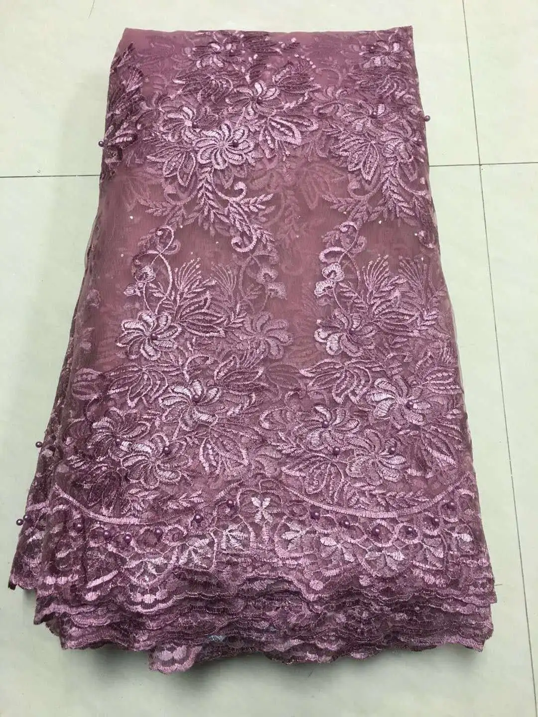 

Beautiful Purple french lace fabric 2019 Latest appliques tulle mesh lace fabric with beads stones nigerian wedding lace KHX16H