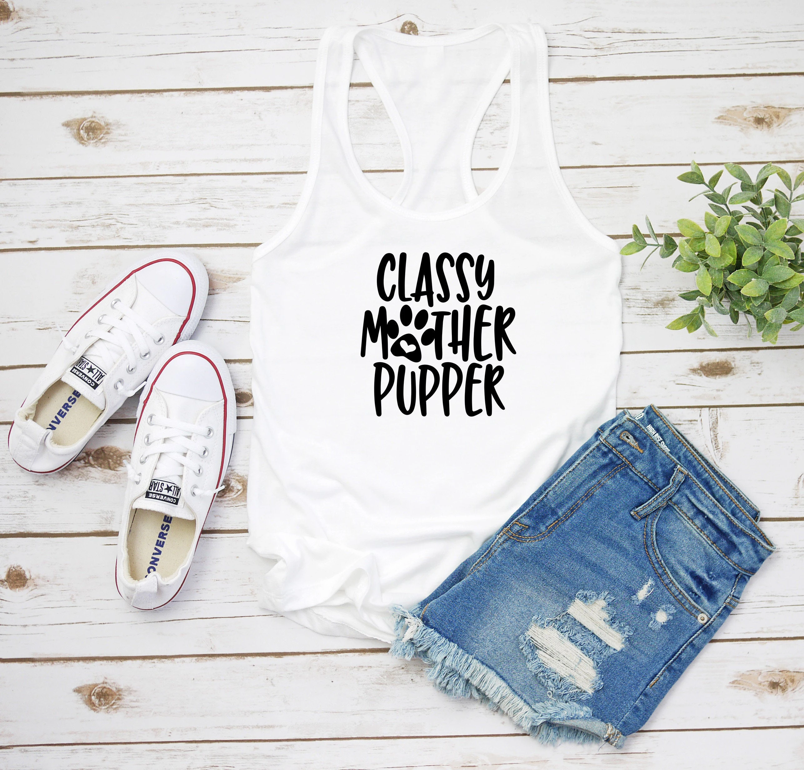 Dog Mom Classy Mother Pupper Racerback tank top grunge tumblr street style graphic vest undershirt singlet sleeveless garment | Женская