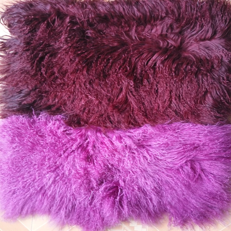 2016 настоящая красная и фиолетовая монгольская меховая подушка наволочки из