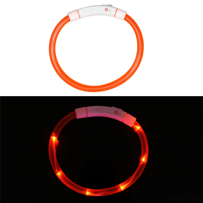 Orange Светильник с usb зарядкой ошейник для питомца собаки перезаряжаемый светодиодный светящийся ошейник для щенка кота с батареей ночной ошейник из ПВХ - Цвет: Orange