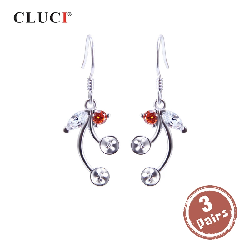 

CLUCI 3 pair wholesale 925 Sterling Silver Drop Earrings for Women Flower Pearl Mountings Silver 925 Zircon Earrings SE070SB