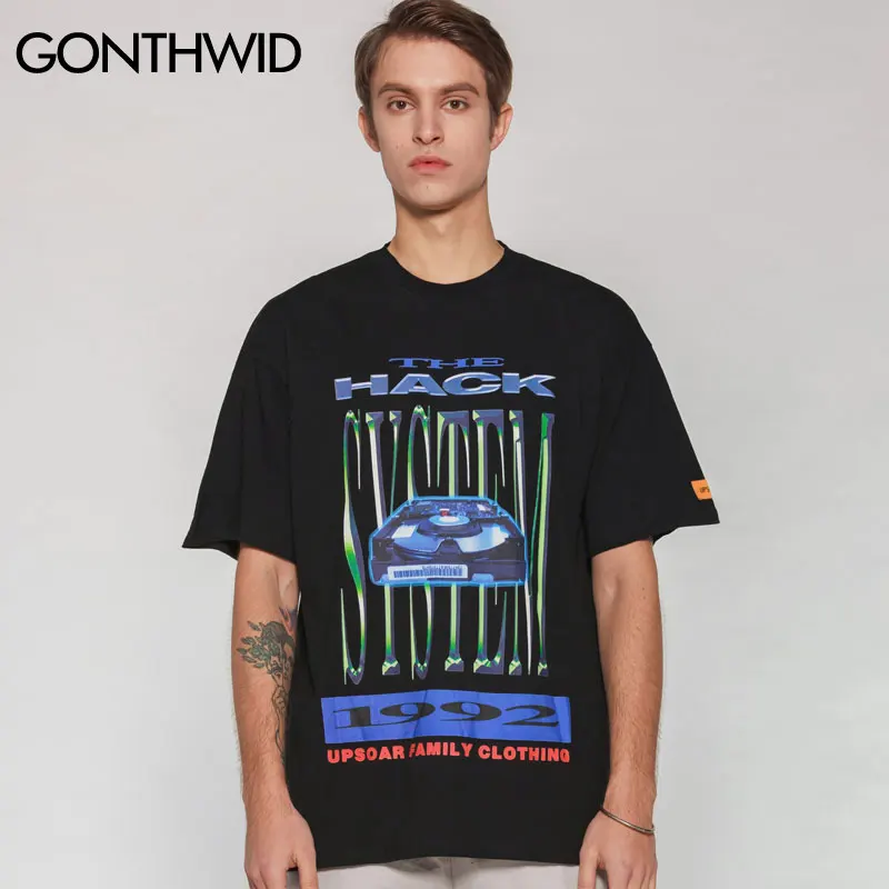 GONTHWID Hack System Graphic Printed Tshirts Men Hip Hop Casual Short Sleeve Crewneck Cotton T Shirts 2019 Male Stree Tops Tees | Мужская
