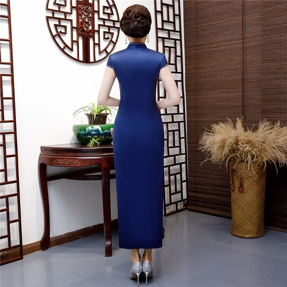 Шанхай история искусственного шелка Qipao Платье длинное Cheongsam национальный тренд платья короткий рукав тонкий Традиционный китайский платье для женщин