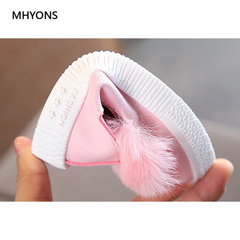 MHYONS модные детские меховые туфли для девочек милый кролик мягкие Нескользящие