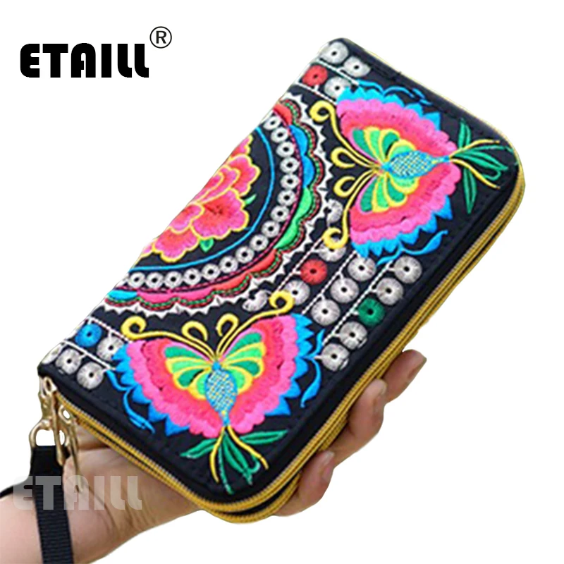 Hmong 2016 ручная работа этнические цветы вышитые Женский Длинный кошелек дневного