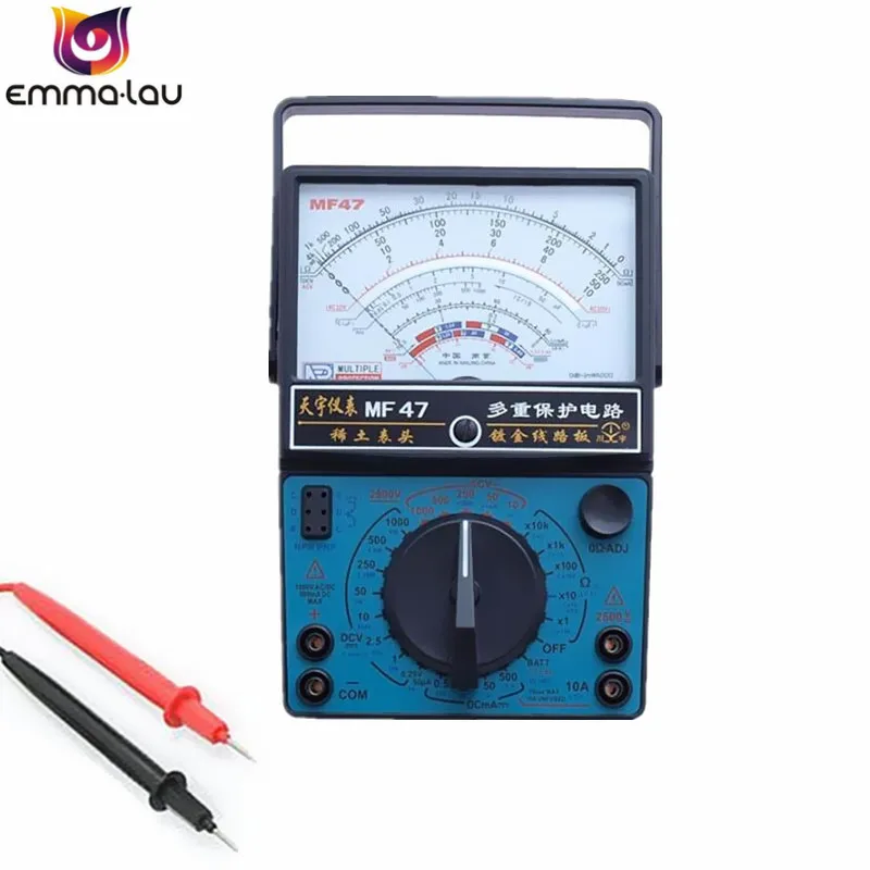 

MF47 50uA-500mA DC AC Analog Pointer Multimeter 10A 2500V Max Voltage Current Resistance Ohmmeter Battery Tester With Probe