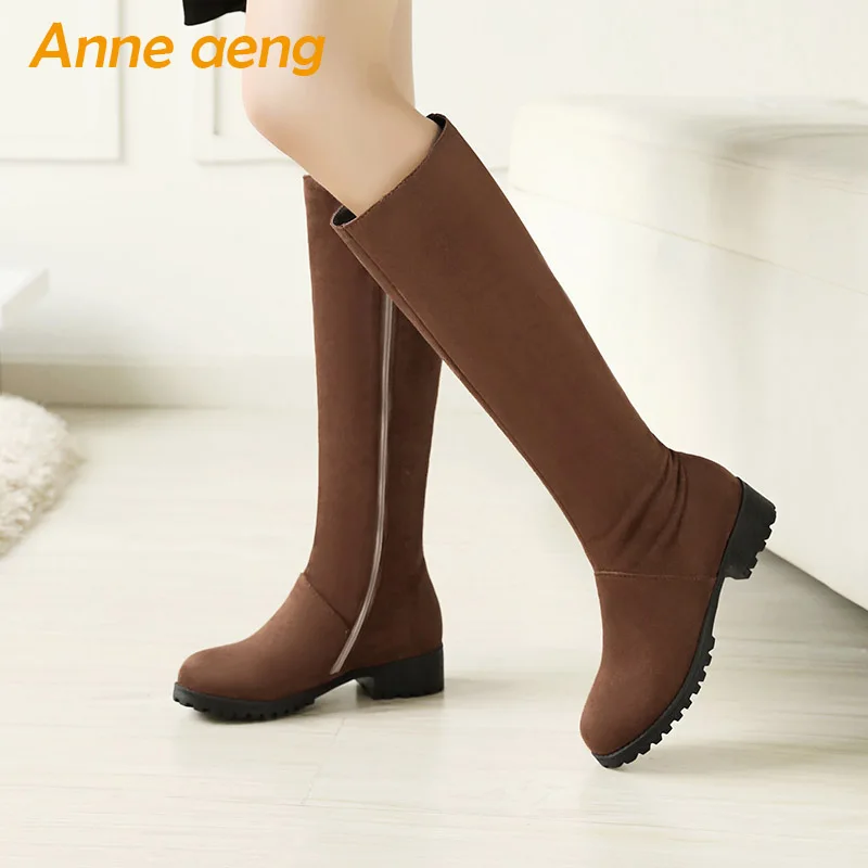 Женские зимние сапоги до колена на среднем каблуке с квадратным носком|Сапоги