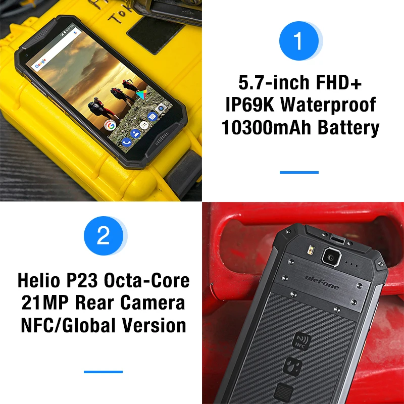 Ulefone power 3T IP68 Водонепроницаемый мобильный телефон Android 8 1 5 7 &quotFHD + helio P23 Octa Core 4 Гб 64