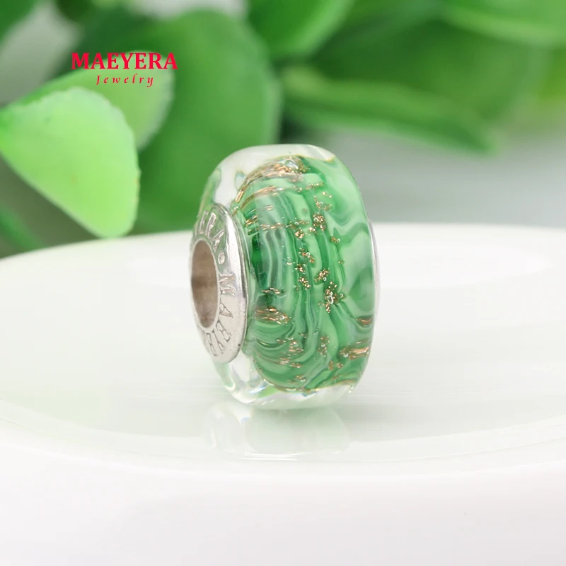 MAEYERA подлинные бусины из стерлингового серебра 925 пробы с золотым песком и