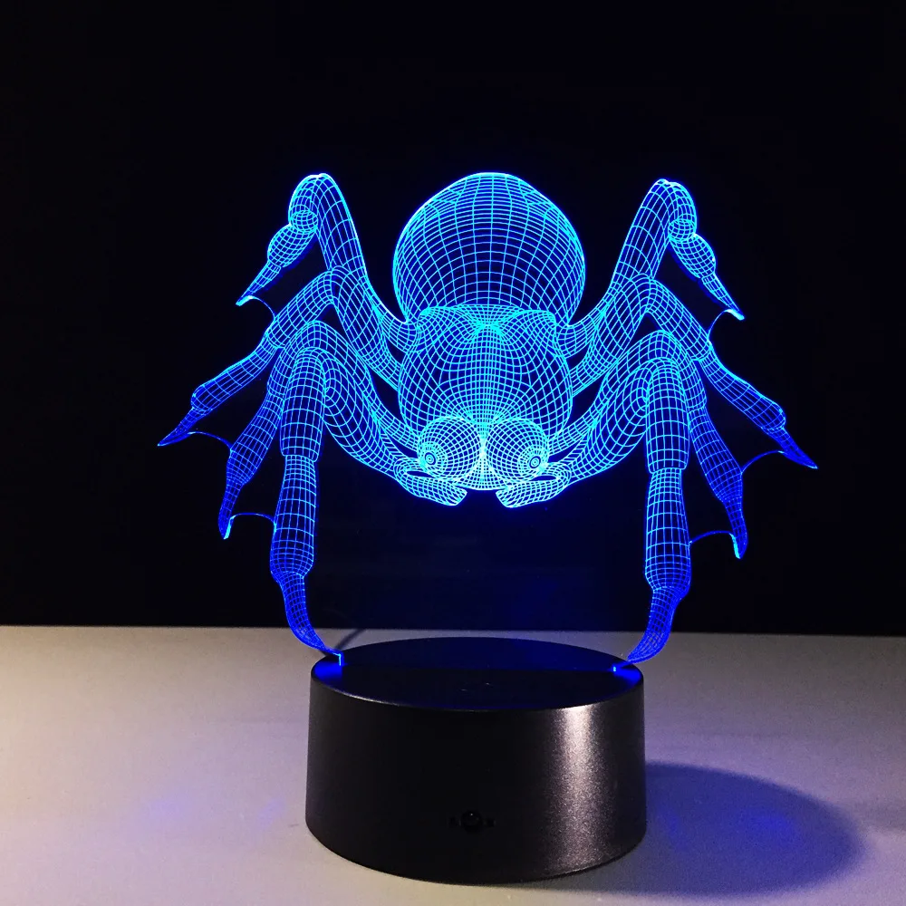 7 красочных USB в форме паука 3D иллюзия лампа для дома спальни офиса светодиодный