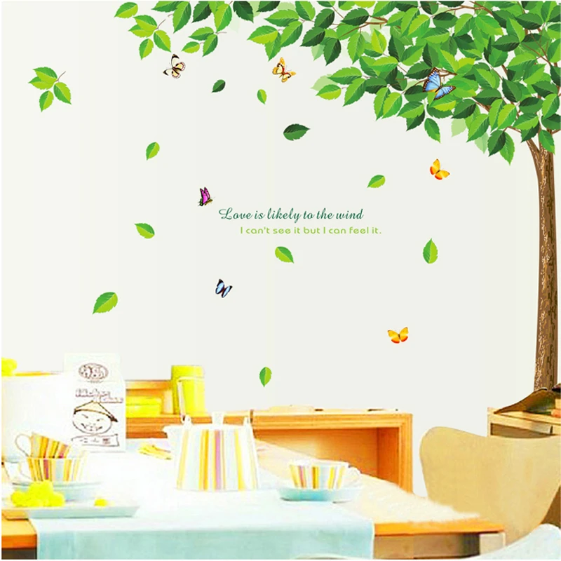 Зеленое дерево тени ТВ фон пвх стены стикеров искусства гостиная спальня