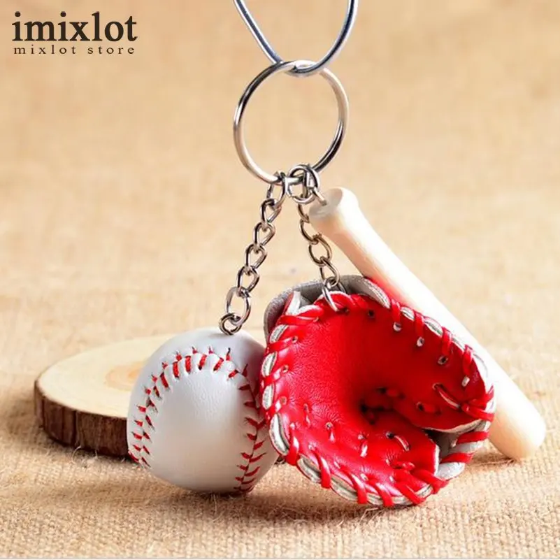 Imixlot 2pcs/lot Baseball Glove Wooden Bat Keychain Sports Car Key Chain Ring Gift For Man 4 Colors | Украшения и аксессуары