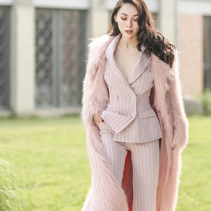 Le palais Винтаж 2018FW элегантные полосатые брюки костюмы для женщин с подплечником