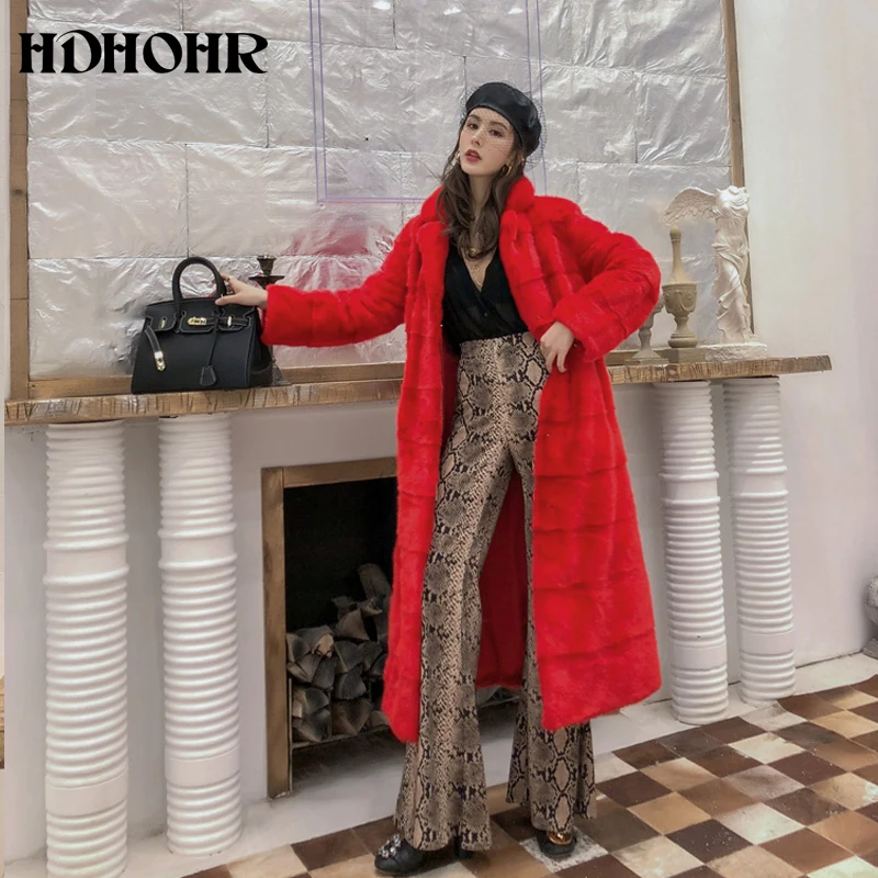 Фото Пальто HDHOHR из 2021 натурального цельного меха норки, длинное, зимнее, приталенное, теплое, с отложным воротником №4