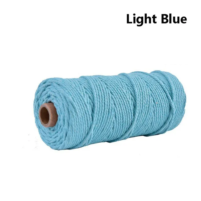 Light Blue 3 мм, хлопок, цветной шнур, бежевая витая веревочка для рукоделия макраме, домашние текстильные украшения, поставка 100 м, высокое качество - Цвет: Light Blue