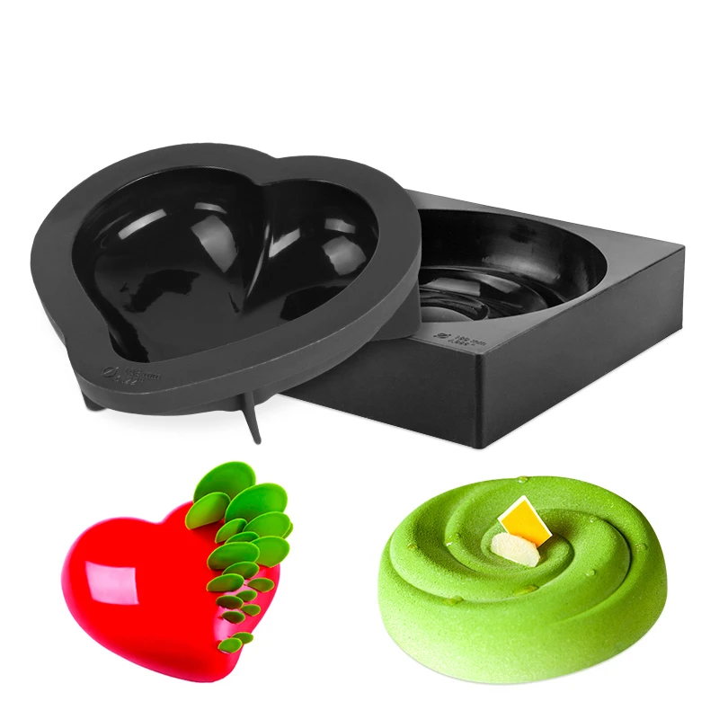 Черная силиконовая форма для торта в форме сердца и круглой формы выпечки с