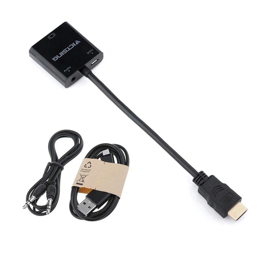 Позолоченный Переходник USB 3 5 1080P HDMI Male to VGA famale с микро-usb и аудиоинтерфейсом мм для