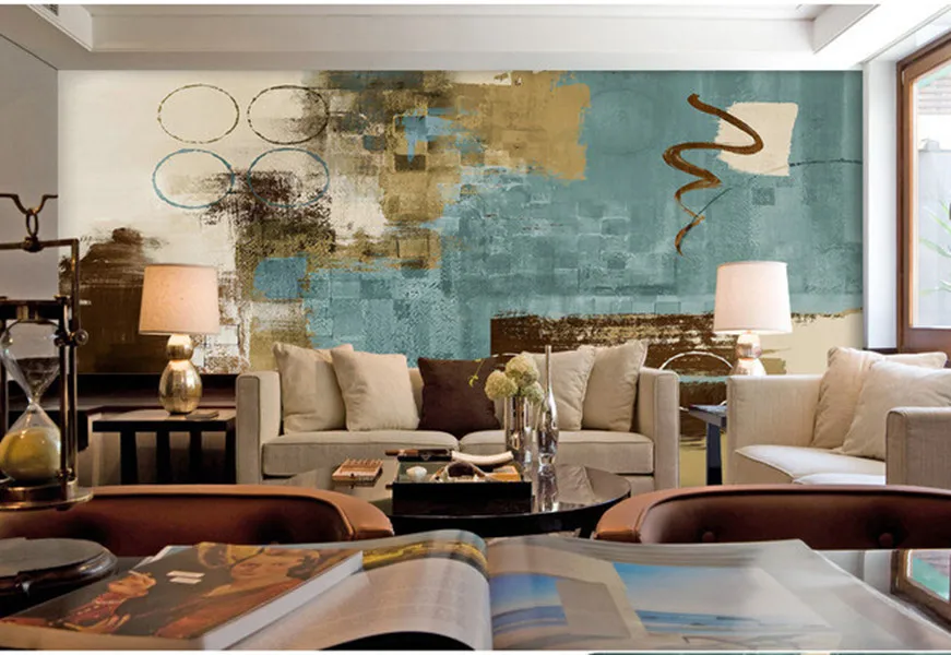 

Custom 3D large mural,abstract blue square patch collage paintings papel de parede ,living room TV wall bedroom wallpaper