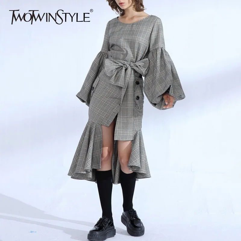 TWOTWINSTYLE клетчатый комплект из двух предметов женская блузка с рукавом-фонариком