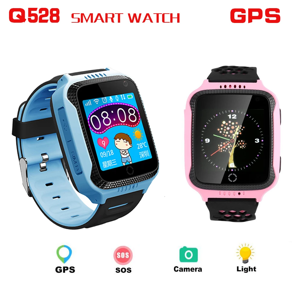 Q528 GPS LBS Смарт часы с камерой фонариком экстренным вызовом детские для телефона