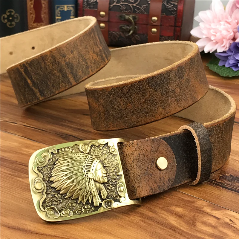 Ремень с пряжкой из натуральной кожи для мужчин латунный индийский желтый