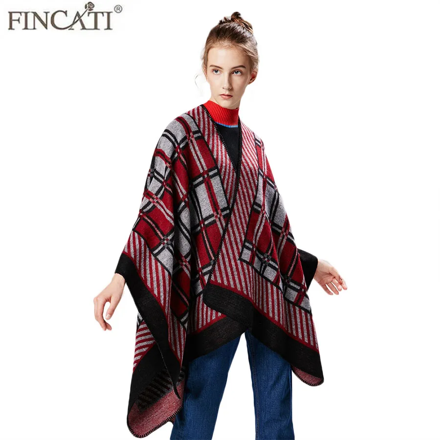 

Plaid Scarves Women Thicken Warm Soft Lady Poncho Cardigans Christmas Gift Outwear Clothes Loose Tops for Outdoor 130*150 cm