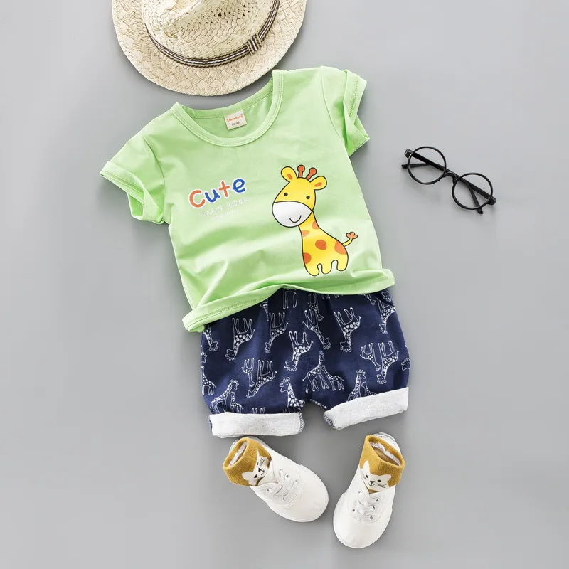 Green no shoes hat От 1 до 4 лет комплект летней одежды для мальчиков и девочек, г. милый мультяшный буквенный комплект одежды для детей рубашка с короткими рукавами костюм для мальчиков, детская одежда - Цвет: Green no shoes hat