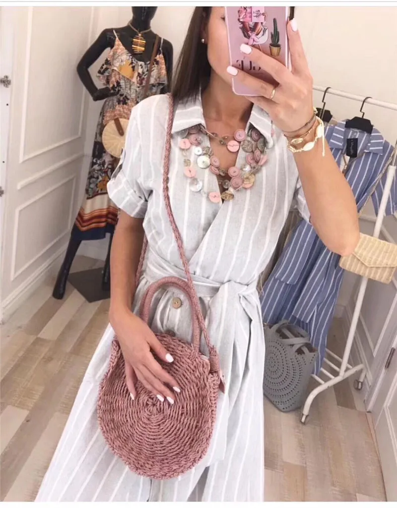 Женское платье в полоску OMILKA длинное винтажное с коротким рукавом V-образным