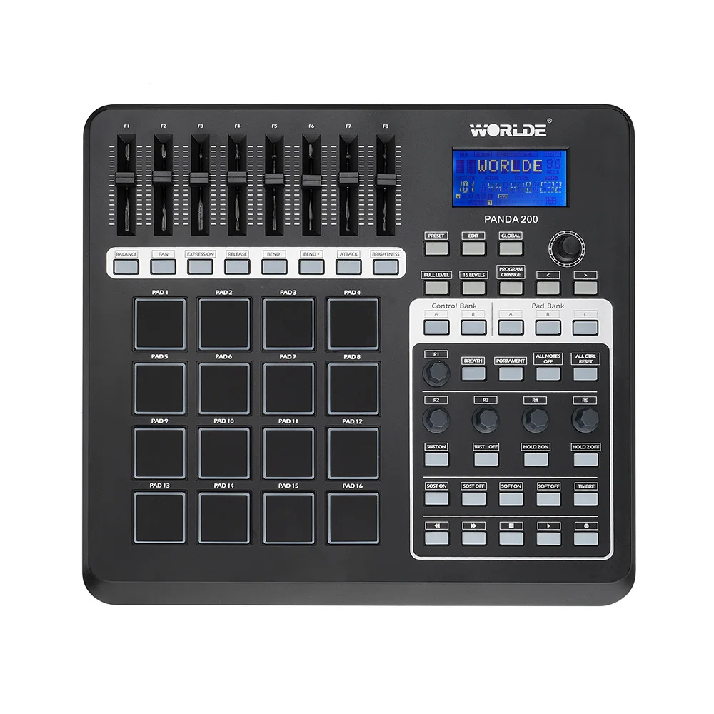 Worlde Портативный Panda 200 MIDI контроллер USB 16 колодки с ЖК-подсветкой дисплей | Спорт и