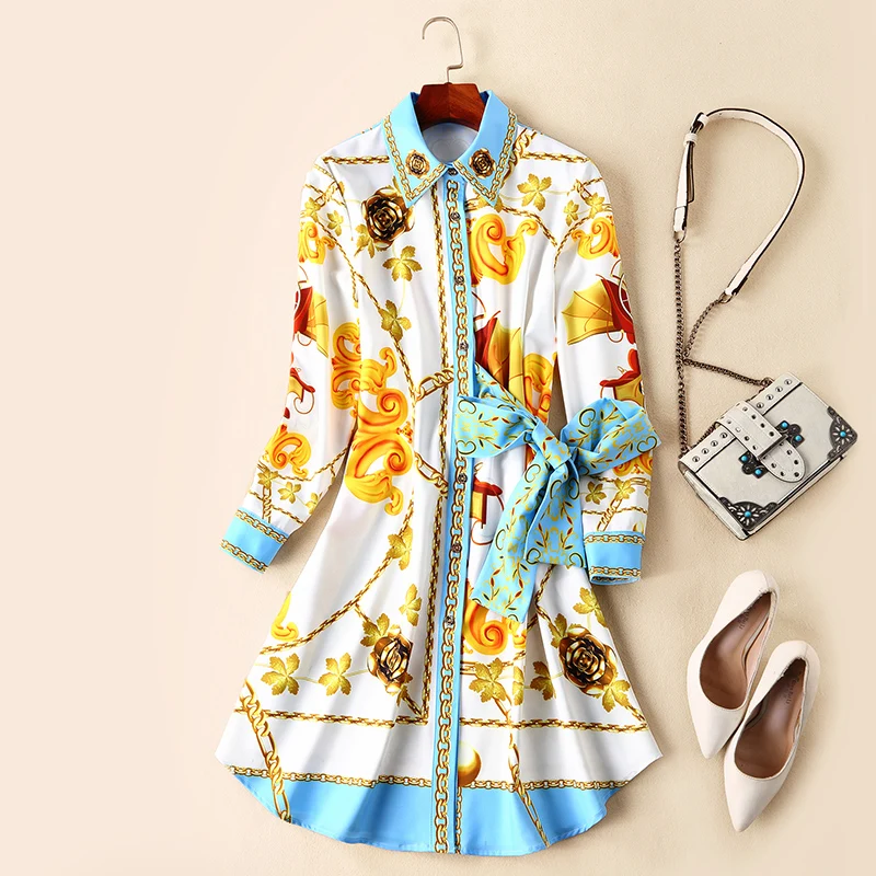 Женское винтажное модное платье с принтом и цепочками поясом бабочкой