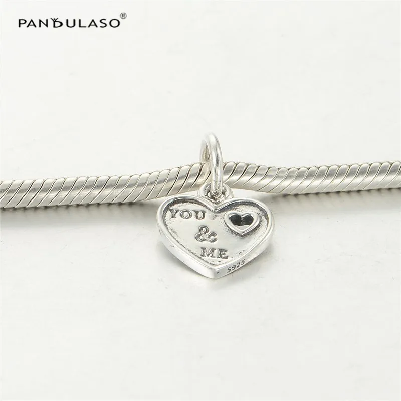 

100% 925 Sterling Silver Jewelry Bead Fits European Silver Charm Bracelet & Choker Heart Bead You & Me Charm DIY Jewelry