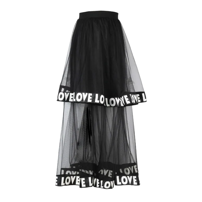 Lychee Girls Letter Ribbon Mesh Patchwork Skirts Female A-Line Mid Calf Summer Casual Women Skirt Bottoms | Женская одежда