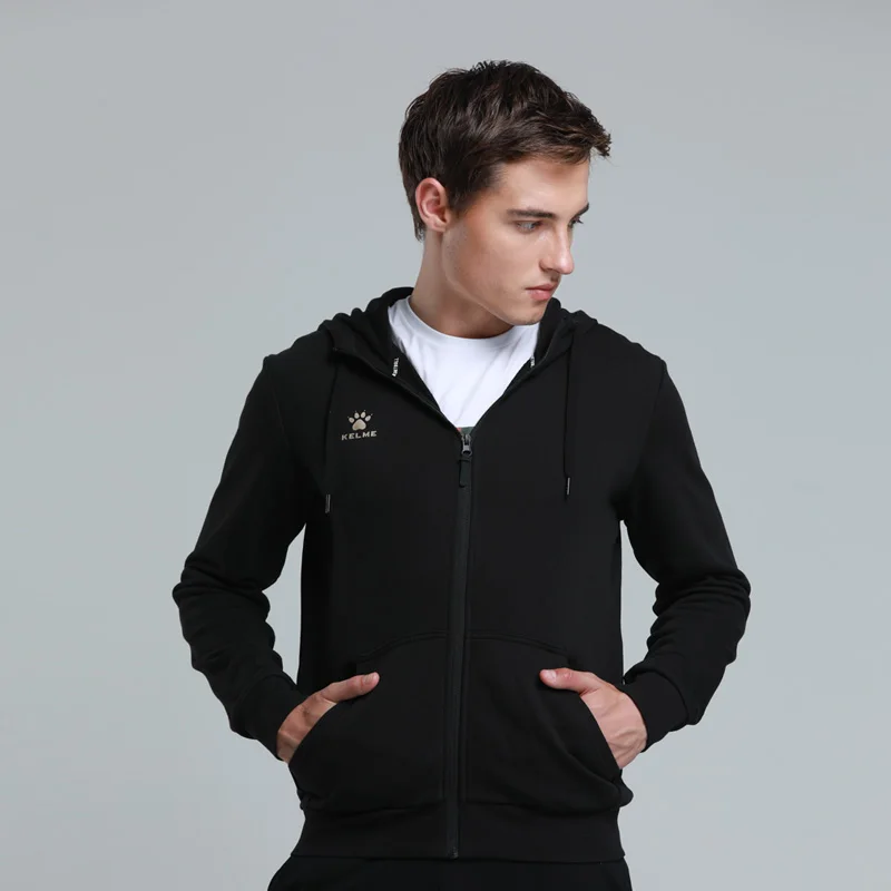 KELME Мужская Спортивная тренировочная куртка с капюшоном, теплая ветрозащитная Свободная куртка-свитер 3881313