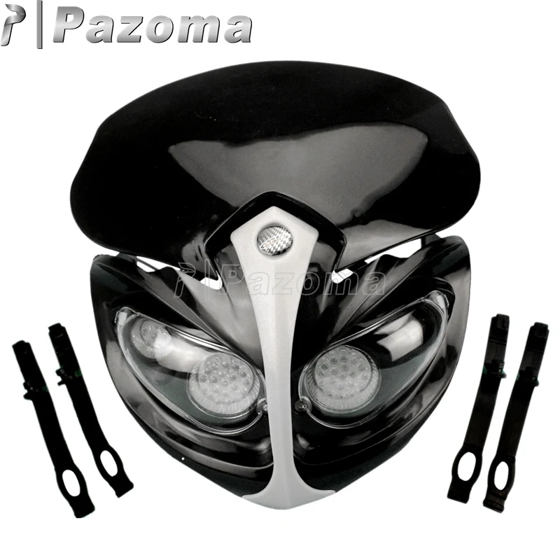 Черный Мотоцикл Pazoma фар для CRF50F CRF70F CRF80F CRF100F CRF150F Байк белый головной обтекатель светодиодный - Цвет: Черный