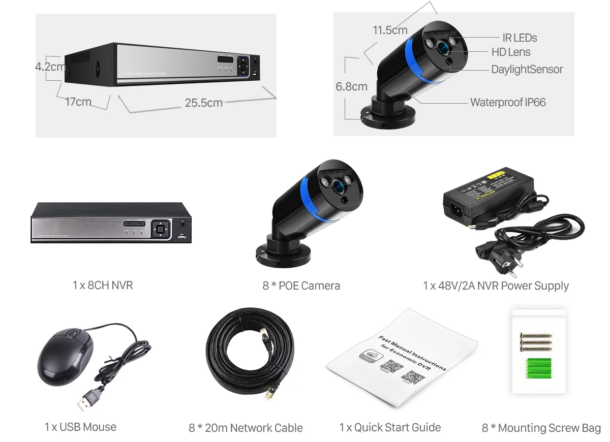 ANBIUX 4ch 1080 p CCTV Камера Системы PoE H.265 4 шт CCTV Камера Системы 2mp комплект видеонаблюдения PoE 48 V комплект видеонаблюдения