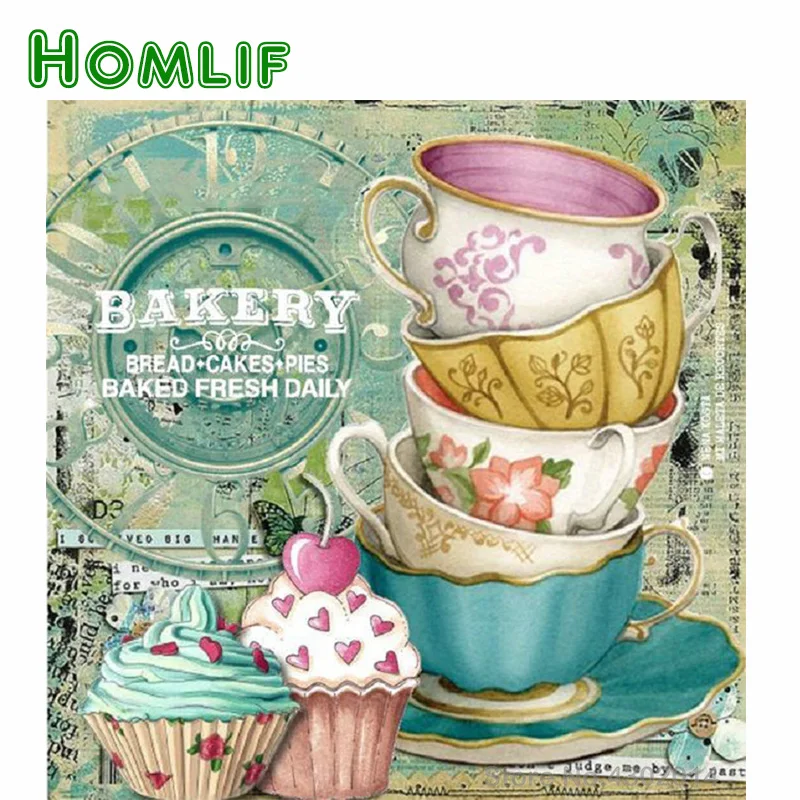 HOMLIF хлебобулочные торты и чашки Декор для комнаты полная Алмазная вышивка шаблон
