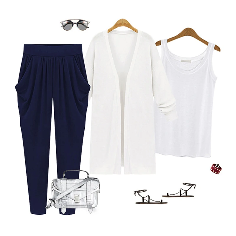 Брюки женские повседневные плиссированные эластичные штаны-султанки размера