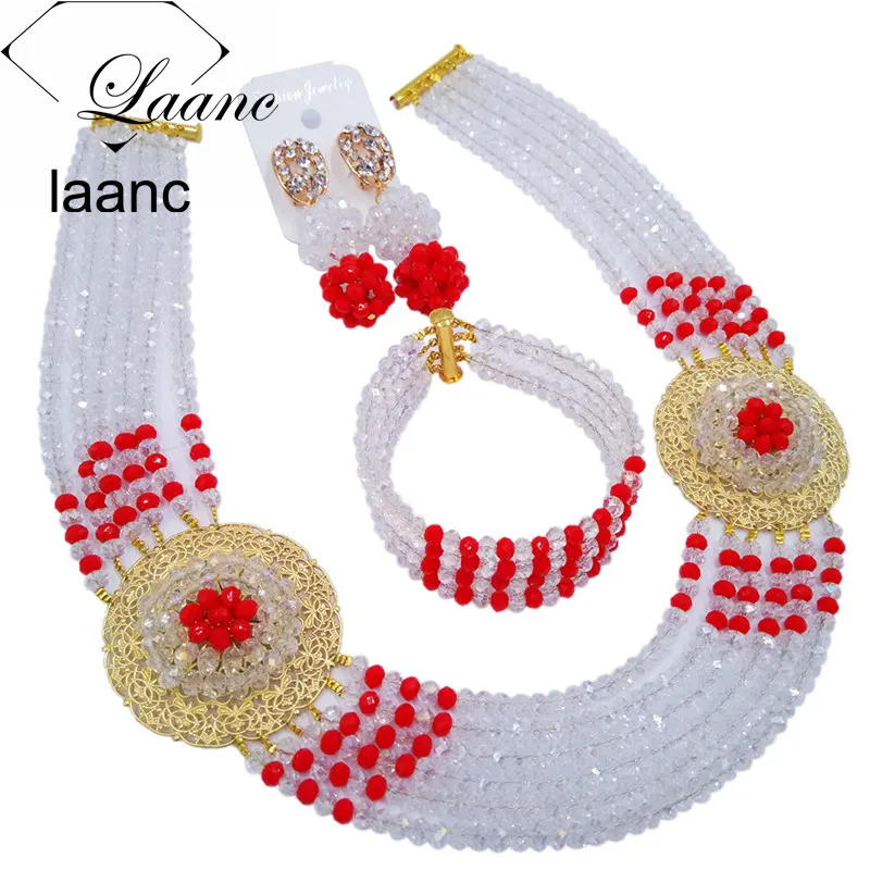 

Latest Transparent Red Beaded Necklace African Beads Jewelry Set for Brides Bridesmaids Wedding Bridal Jewelry Sets SPHJZ027