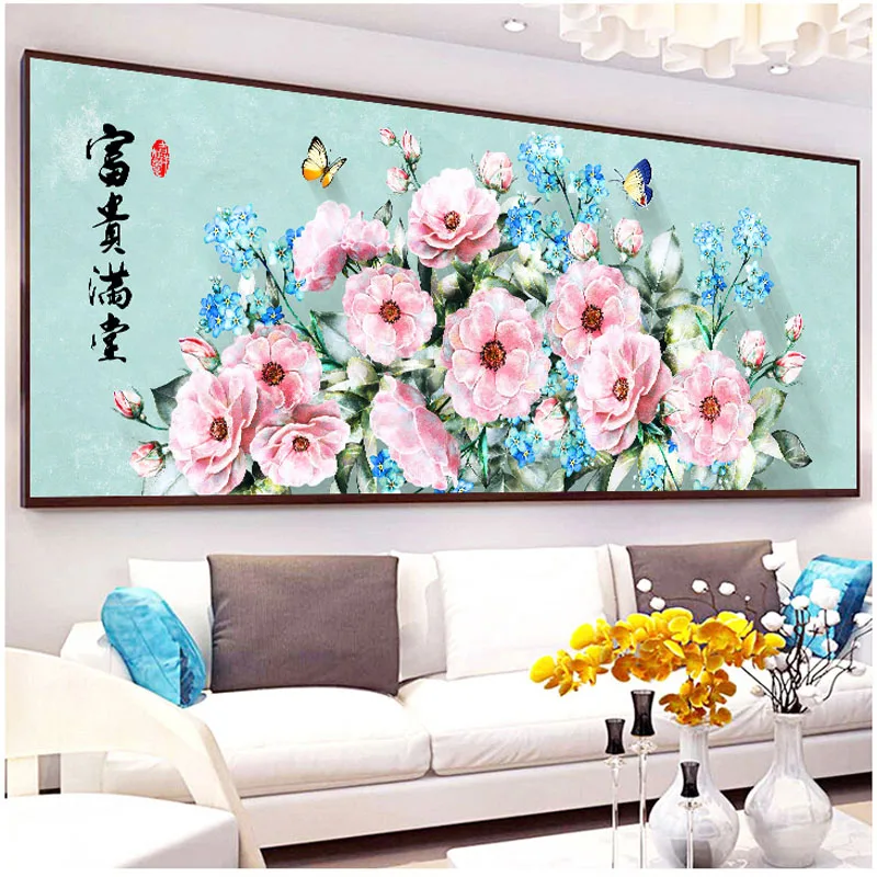 QIANZEHUI Needlework DIY Bloom rich peony landscapes Cross stitch Sets For Embroidery kit print Full embroidery Cross-Stitching | Дом и сад