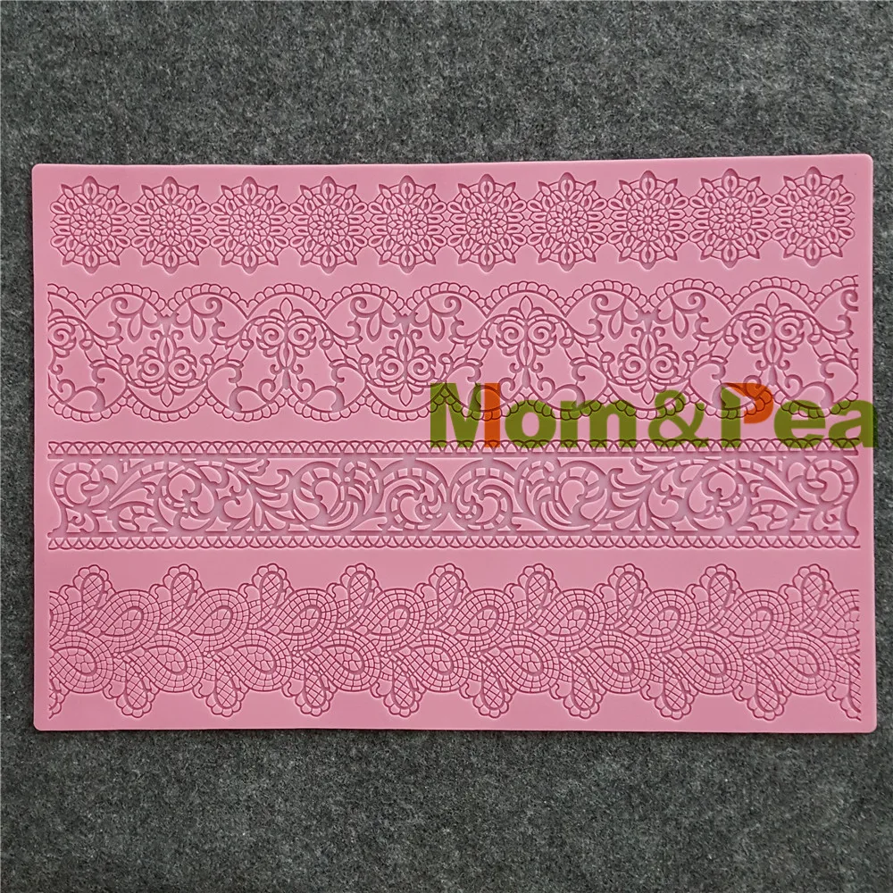 Mom&Pea GX214 4-Line Lace Pad Silicone Mold Cake Decoration Fondant Cake 3D Mold Food Grade