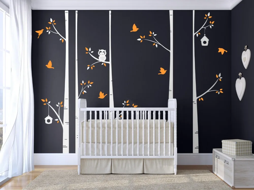 С принтом в виде березовых деревьев набор из 5 дерево с Сова Птицы Наклейка на