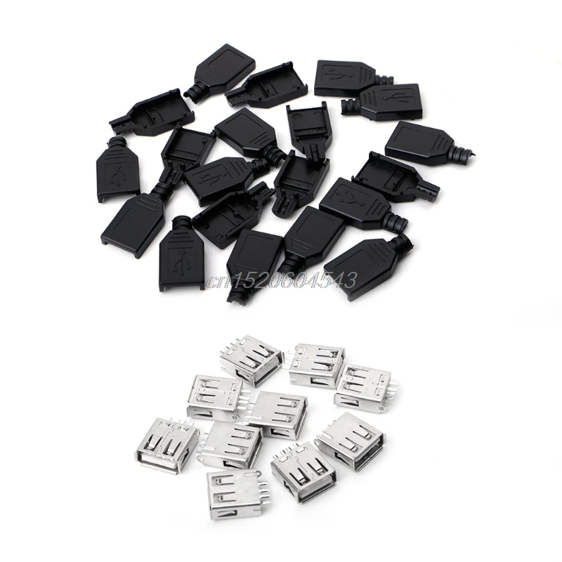 10 комплектов USB 4-контактный разъем типа A с черной пластиковой крышкой R06 оптовая