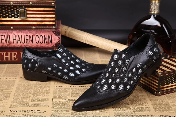 Роскошные черные мужские кожаные модельные туфли модные Лоскутные