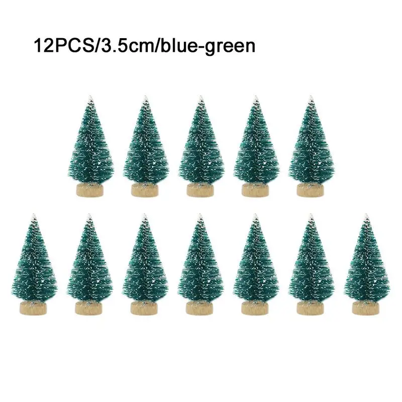 12 pcs 3.5cm bl gre 12 шт. Мини Рождественская елка сизаль шелк кедр украшение Маленькая Рождественская елка золото серебро синий зеленый белый мини дерево - Цвет: 12 pcs 3.5cm bl gre